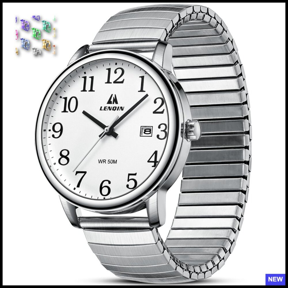 Easy Read Analog Quartz Sport Watch Stainless Steel Expansion Band Waterproof